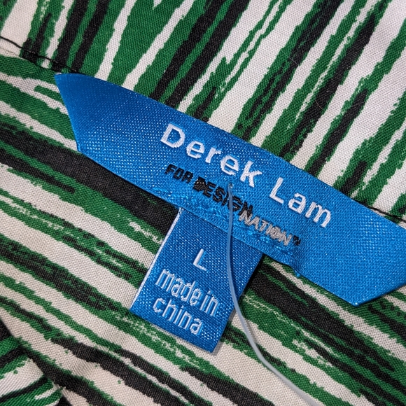 Derek Lam NWOT woodgrain stripe  shirt dress/coverup Large green black white - Picture 15 of 17